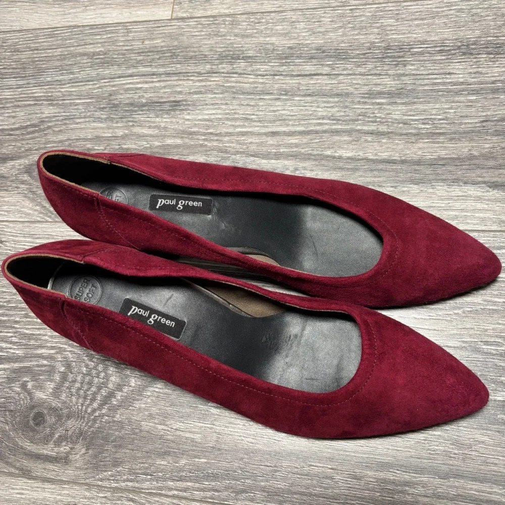 Paul Green‎ Burgundy Suede Tammy Pointed Toe Block Heel Pumps Dress Size 7.5